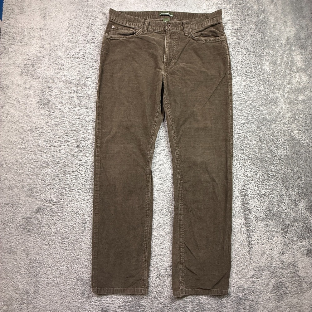Eddie Bauer Mens 33x32 Brown Corduroy Pants 100% Cotton Straight Leg Casual